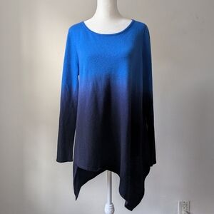 Neiman Marcus Blue and Blackish Blue Gradient 100% Cashmere Asymmetrical Sweater